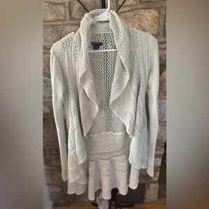 Covington Woman 1X Metallic Open Knit Cardigan Sweater Cream Shimmer